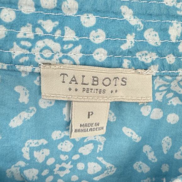 Talbots XS Cotton tunic top light blue Boho Print short Sleeve Split Neck - Picture 6 of 8